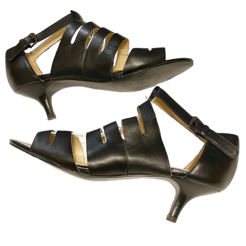 Tahari Dainty black leather cut out heels size 6